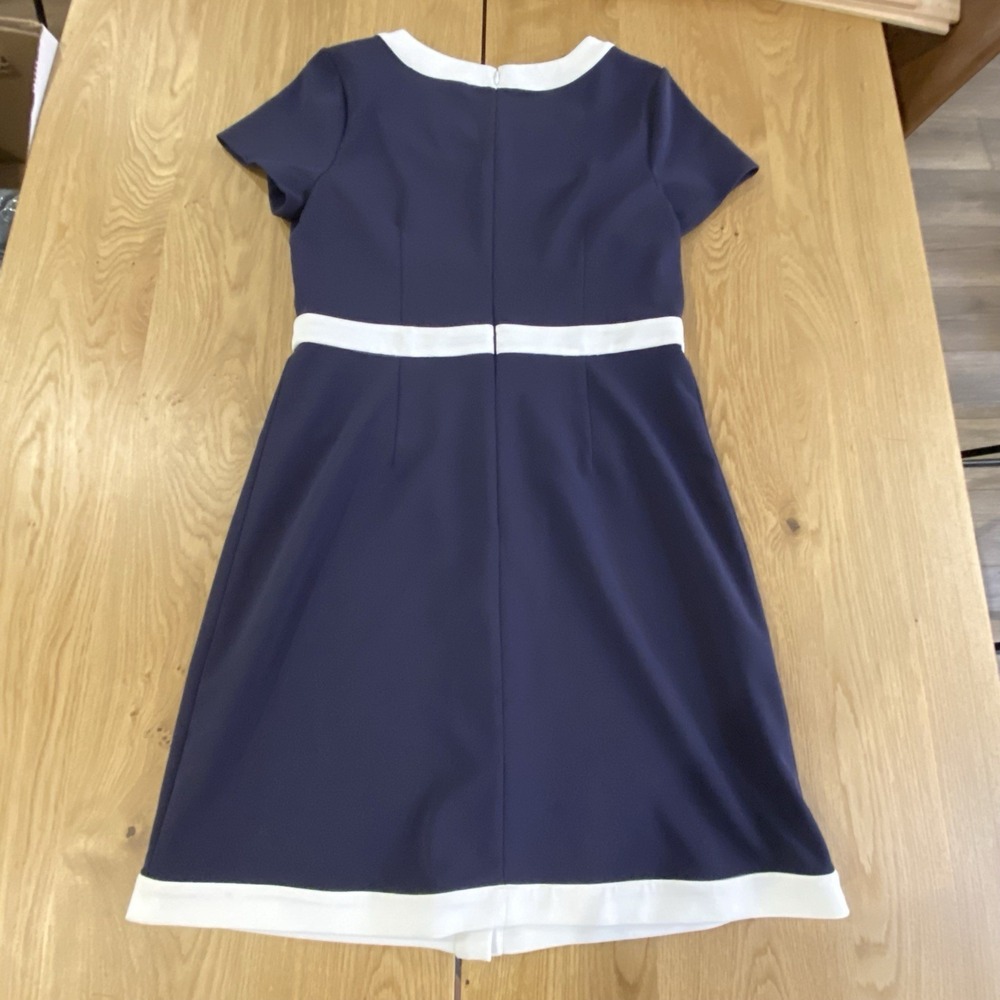 Karl Lagerfeld Paris Navy Blue White shift Dress Sz 8 50's Style Audrey Hepburn - Picture 3 of 13